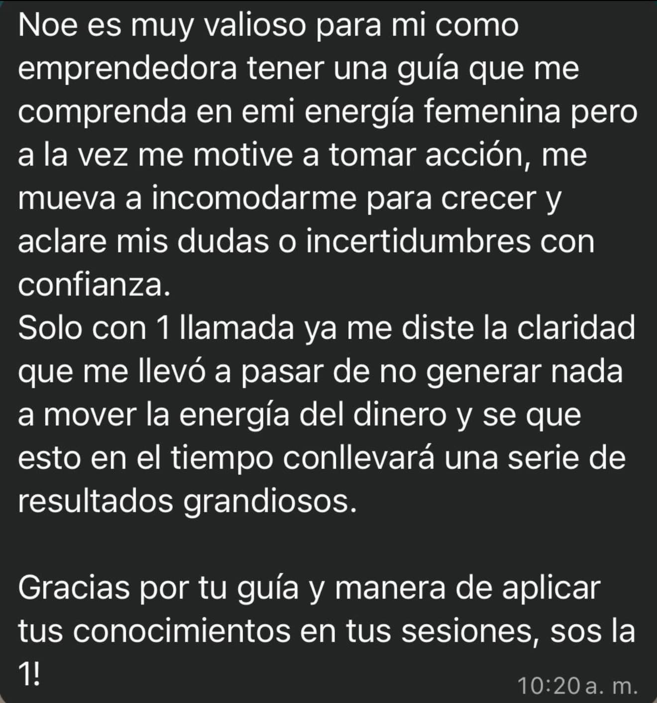 Testimonio WhatsApp - Experiencia positiva